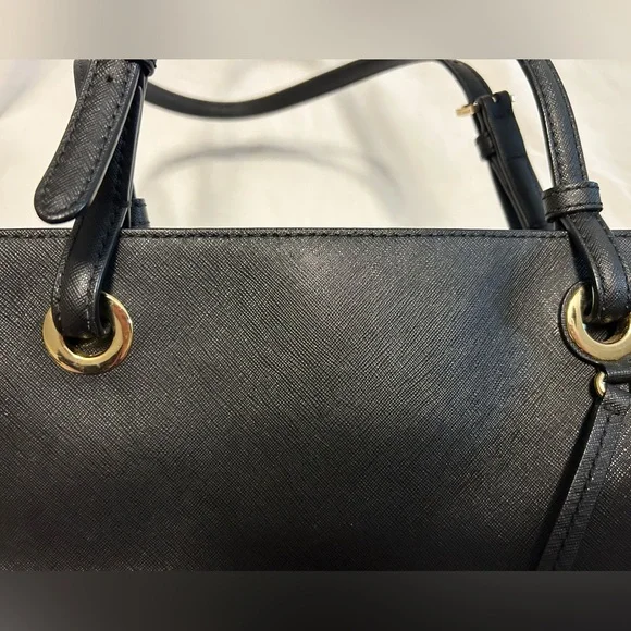 Michael Kors Black Gold Tote Handbag Women’s Purse Leather Walsh Mk Zipper - Picture 5 of 15